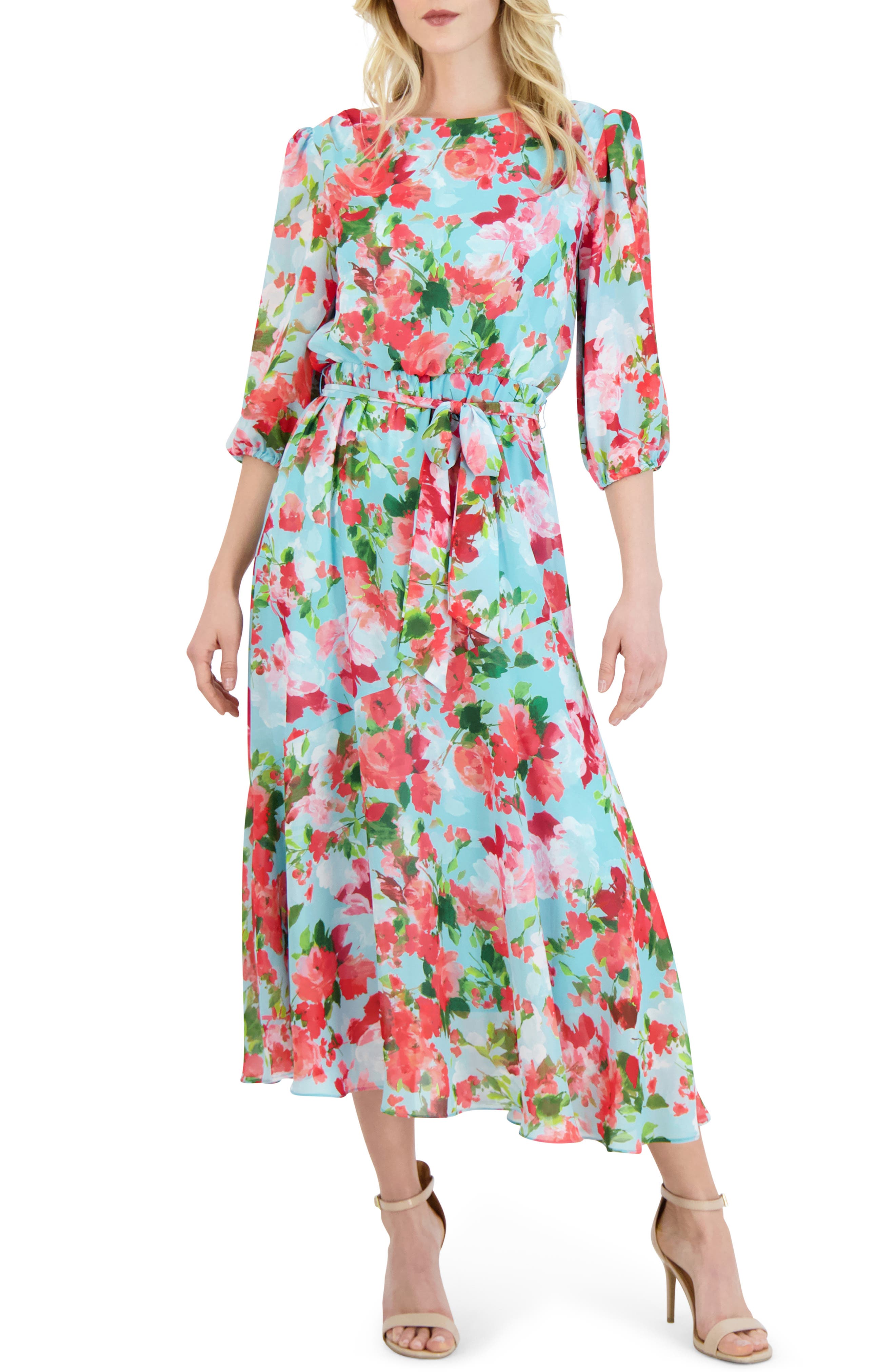 Donna Ricco Floral Chiffon Midi Dress | Nordstrom